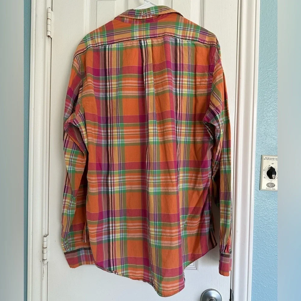 Ralph Lauren Men's Custom Fit L/S Button Shirt Orange/Pink/Green Plaid • Large - Picture 4 of 4